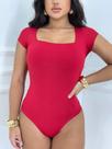 Body Feminino Collant Manga Curta Com Fecho Decote Qradrado