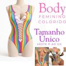 Body Feminino Colorido Arco Íris Arrastão Confortável Look Festa Balada Festas Festival Boate Tamanho Único Veste do P ao GG Ajustável Moda Feminina