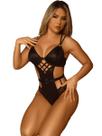 Body Feminino Desejo Secreto em Cirrê e Tule com Detalhes em Strappy e Argolas