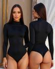 Body Feminino Gola Alta Manga Longa em Suplex Sem Bojo Collant Liso Bori Bory Sensação