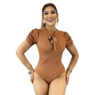 Body Feminino Malha Ribana Caramelo Princesinha com Laço