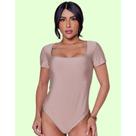 Body Feminino Manga Curta Suplex Justo Gola Quadrada Casual Promoção
