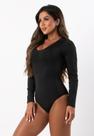 Body Feminino Manga Longa Suplex Preto Liso Casual Collant Costa Fechada