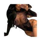 Body Feminino Sexy de Verão - Ombro De Fora, Rede Arrastão, Strass e Manga Comprida