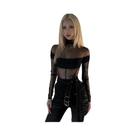 Body Feminino Sexy Transparente Em Malha Com Manga Comprida E Patchwork Elástico Para Festas