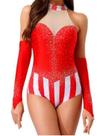 Body Feminino Tema Circo Cosplay Com Luvas Strass Tamanho M