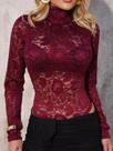 Body Gola Alta Feminina Renda Manga Longa