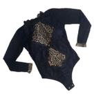 Body Greece Manga Longa Rendado Com Bojo Detalhes Animal Print Body Greece Manga Longa Rendado Com Bojo Detalhes Animal Print