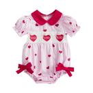 Body Infantil Com Estampa Xadrez De Verão Para Meninas, Manga Curta, Bordado De Coração Body Infantil Com Estampa Xadrez De Verão Para Meninas, Manga Curta, Bordado De Coração