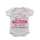 Body Infantil Manga Curta Branco Temático Bebê Frase 100% Suedine