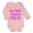 Body longo suedine rose para bebê estampa eu+tia=Bagunça Body longo suedine rose para bebê estampa eu+tia=Bagunça