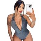 Body Lurex Brilho Sexy Decote Cavado