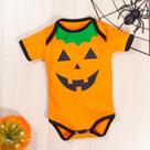 Body Manga Curta Em Suedine para Bebê Abóbora Halloween Laranja