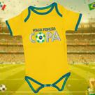Body Manga Curta Em Suedine para Bebê Minha Primeira Copa Amarelo Cor:AmareloTamanho:6-9M