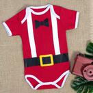 Body Manga Curta Em Suedine para Bebê Natal Gravatinha Vermelho