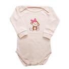Body Manga Longa Bebê Macaquinha Laço Rosa + Calça