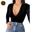 Body Manga Longa Bubble Decote V Preto Body Manga Longa Bubble Decote V Preto