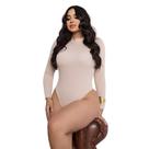 Body Manga Longa Gola Alta Malha Canelada Nude