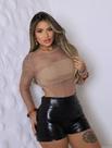 Body Manga Longa Tranparente Arrastão com Top