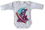 body nenê criança roupa bebê manga longa Capitão America Geek