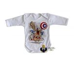 body nenê criança roupa bebê manga longa Capitão Cavérica escudo