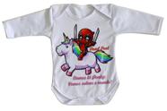 body nenê criança roupa bebê manga longa Dead Pool e Unicórnio body nenê criança roupa bebê manga longa Dead Pool e Unicórnio