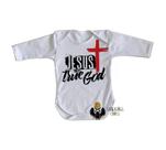 body nenê criança roupa bebê manga longa Jesus Cristo verdadeiro Deus