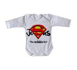 body nenê criança roupa bebê manga longa Jesus verdadeiro Herói