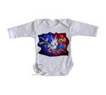 body nenê criança roupa bebê manga longa Sonic Mário