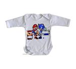 body nenê criança roupa bebê manga longa Sonic Mário II