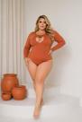 Body Plus Size Feminino Manga Longa Decote Gota Cut Out Cor:CarameloTamanho:XG