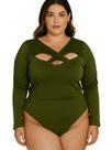 Body Plus Size Manga Longa com Decote Vazado