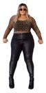 Body Plus Size Tule Manga Longa Onça Oncinha Transparência