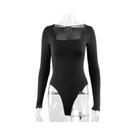 Body Preto Feminino Manga Comprida - Sexy Bodycon Gola Quadrada
