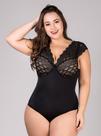 Body Redutor Plus Size Plumas Lingerie 44 Preto Renda Bojo Aro Modelador Silhueta