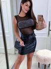 Body regata mel tule transparente com faixa de aplique de pedrarias de brilho