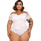 Body Renda Plus Size Tule Manga Curta