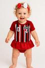 Body são paulo saia cetim menina vermelho listrado torcedora tricolor