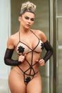 Body sensual de tule ilusion com aplicação em guipir