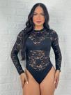 Body Simone Feminina Renda Manga Longa