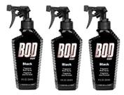 Body Spray Bod Man Black para Homens, pacote com 3 unidades - 240 ml cada
