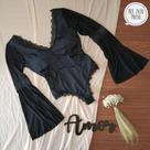 Body Super Luxo Em Elastano E Renda Francesa Com Manga Flayer De Tule, Com Bojo Removível