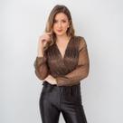 Body susie tule lurex plissado feminino