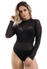 Body Tule Furadinho Transparente Diluxo Blogueira Preto