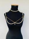 Bodychain de pérolas camadas duplas com colar de pérolas abs
