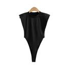 Bodycon Sem Mangas Preto E Branco Com Ombros Almofadados, Tops Sexy De Verão Para Mulheres