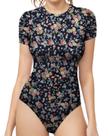 Bodysuit feminino MANGOPOP, gola redonda, manga curta, camiseta de algodão
