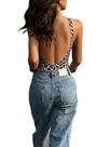 Bodysuit MakeMechic feminino sem costas e sem mangas com estampa de leopardo