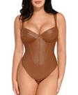 Bodysuit Popilush Leather Tummy Control V Neck Shapewear Brown