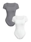 Bodysuit RoseSeek feminino com gola quadrada, manga curta, 8Y, branco/cinza Bodysuit RoseSeek feminino com gola quadrada, manga curta, 8Y, branco/cinza